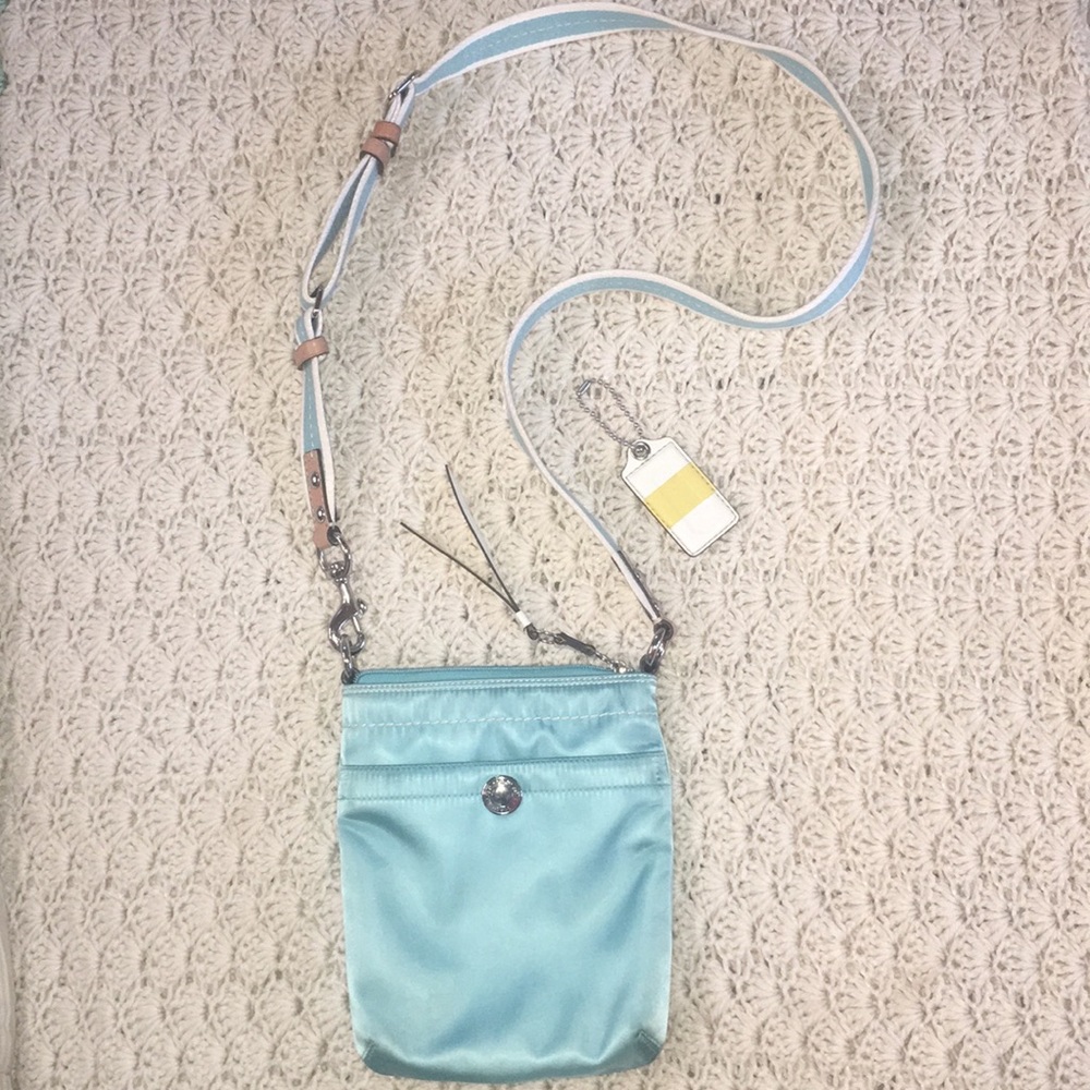 Coach Factor Spring Teal Blue Crossbody Small Slim